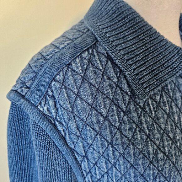 Vintage 90s Y2K Blast Indigo Blue Quilted Body Knit Sleeves Zip Jacket Sweater L - Picture 7 of 9